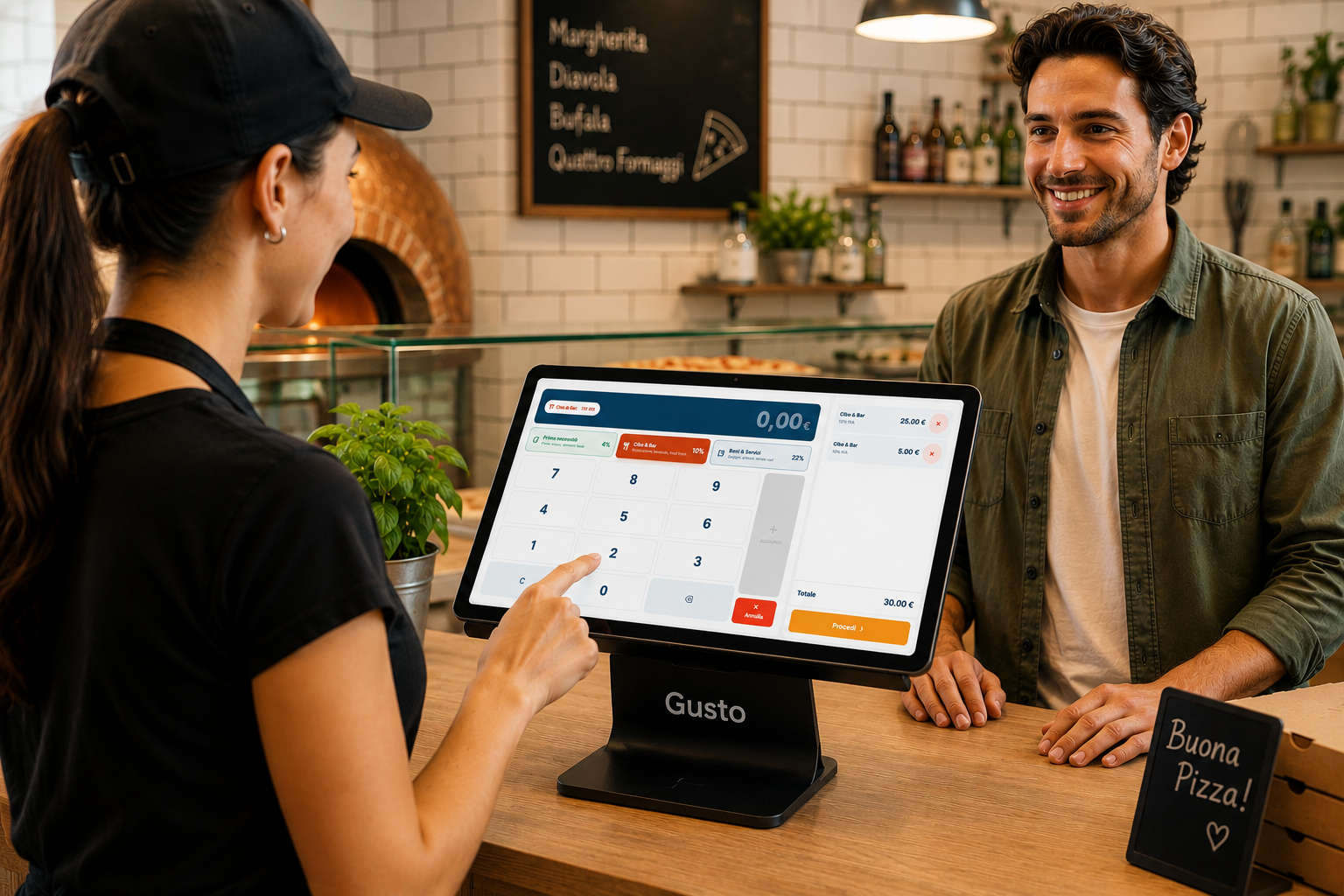 Operatore food che usa Gusto RT su tablet